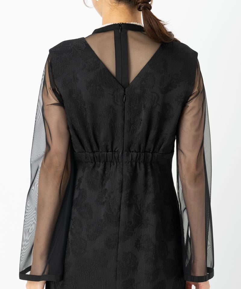 Aimer エメ チュールブラウス付Vネックジャカードタイトドレス