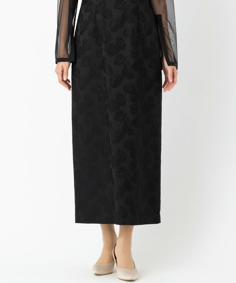 Aimer エメ チュールブラウス付Vネックジャカードタイトドレス