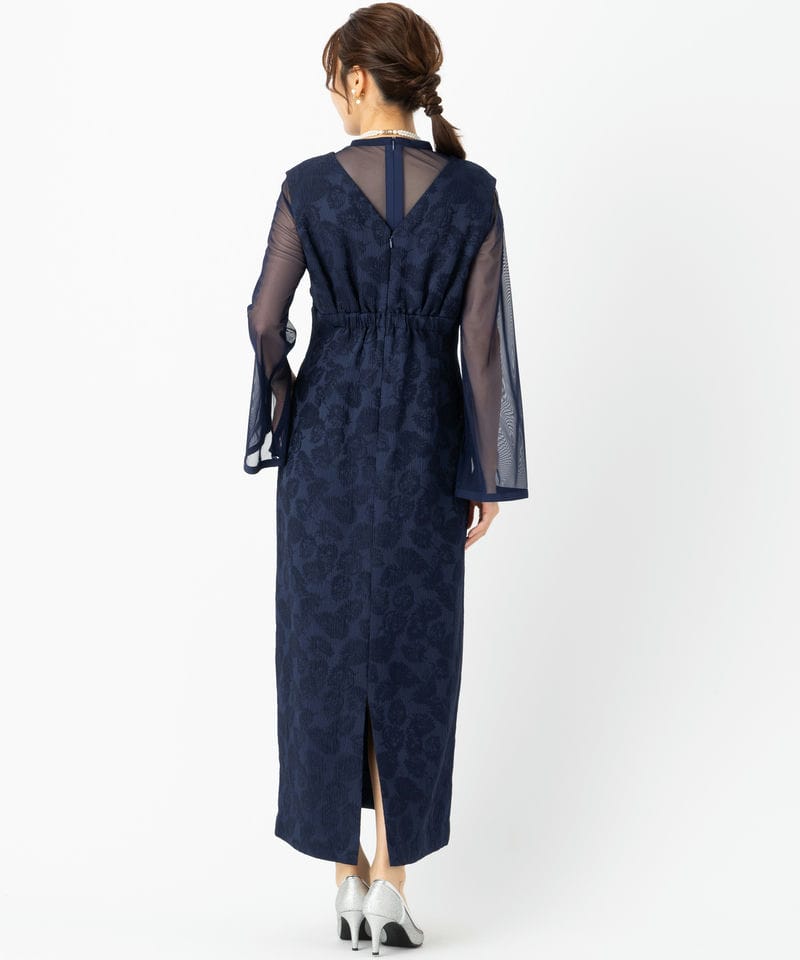 Aimer エメ チュールブラウス付Vネックジャカードタイトドレス