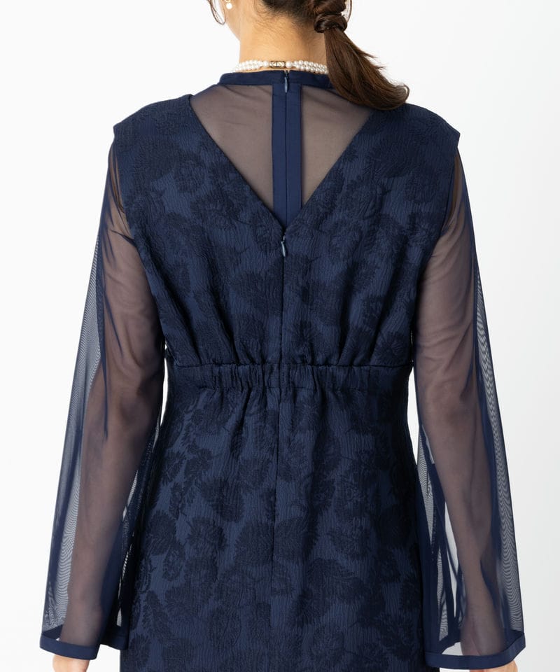 Aimer エメ チュールブラウス付Vネックジャカードタイトドレス