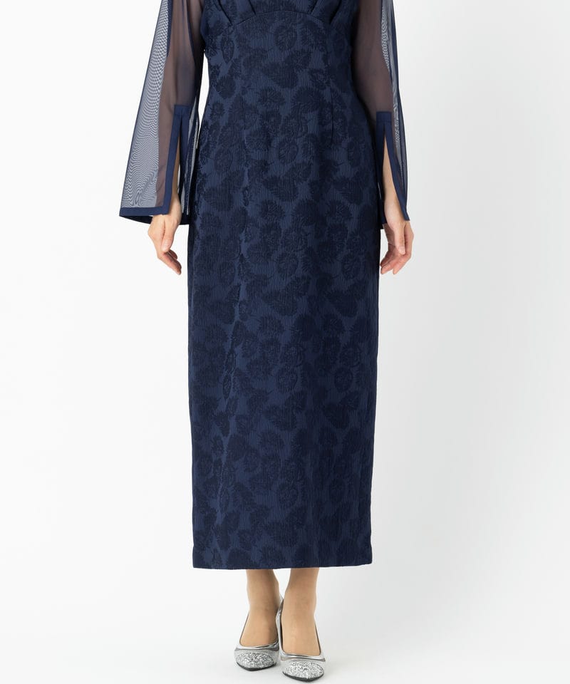 Aimer エメ チュールブラウス付Vネックジャカードタイトドレス