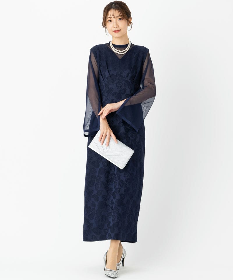 Aimer エメ チュールブラウス付Vネックジャカードタイトドレス