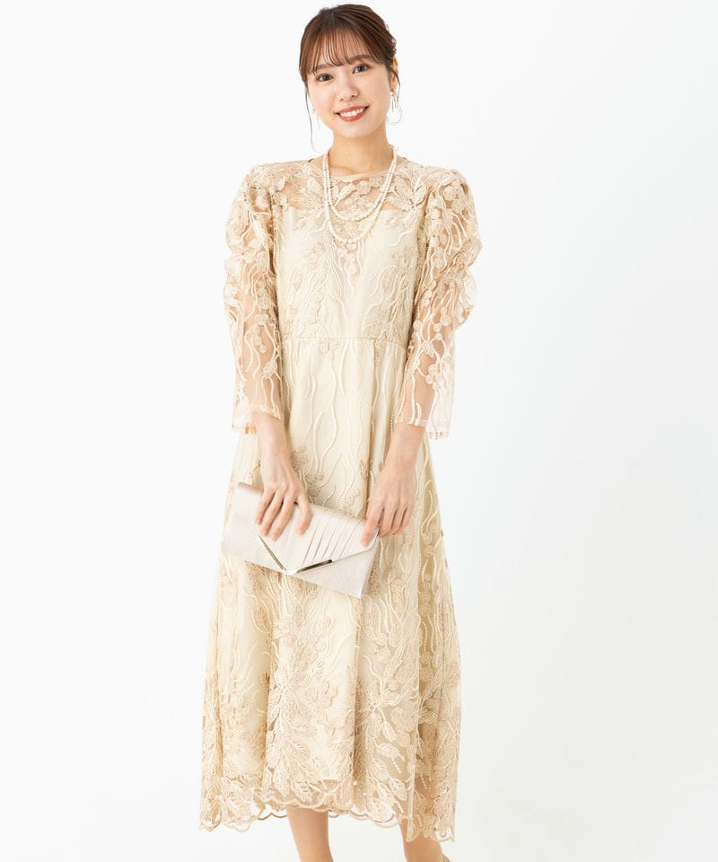 ANDRESD アンドレスド チュールドレープスパンコールドレス イエロー系