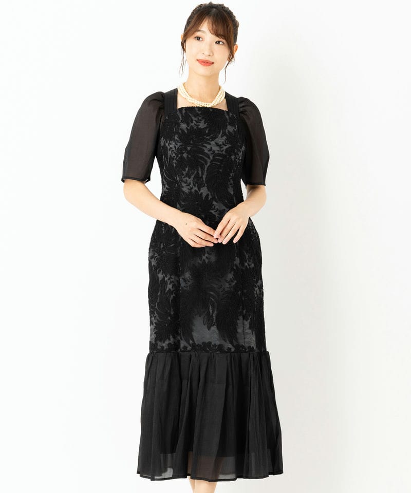 LAGUNAMOON ラグナムーン LADYジャガードレースフレアドレス ブラック