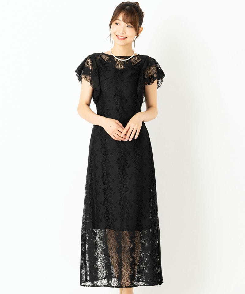 snidel レース 刺繍 ロング パーティー ドレス ブラック SNIDEL スナイデル コクーンレースドレス ブラック系 | 結婚式