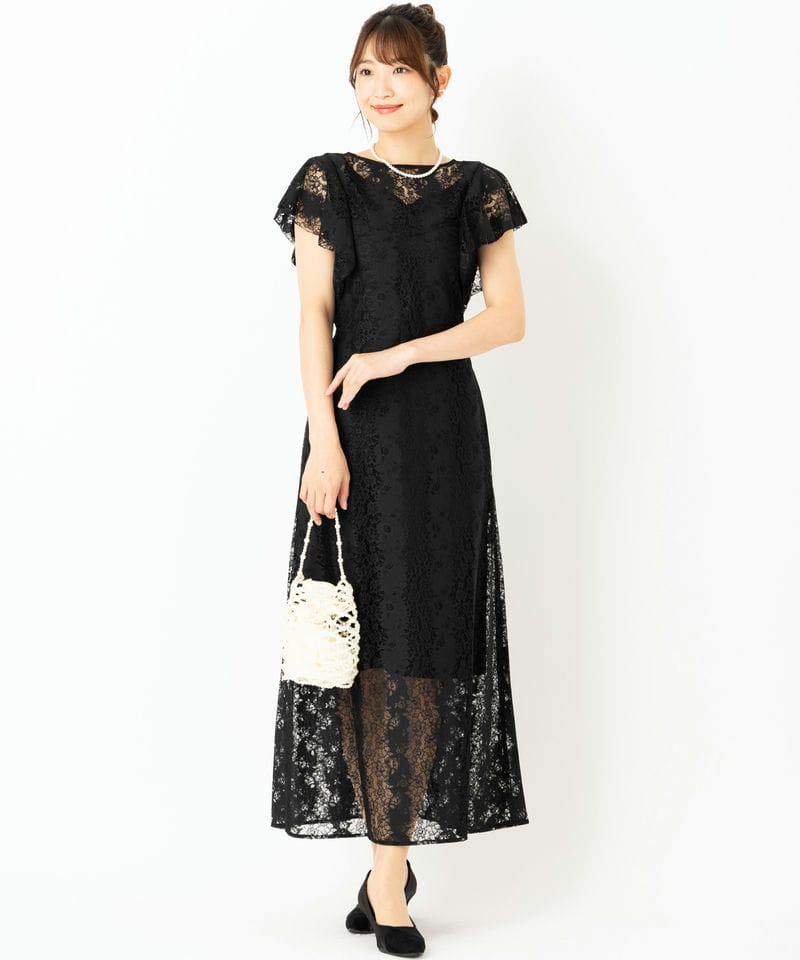 SNIDEL スナイデル コクーンレースドレス ブラック系 | 結婚式