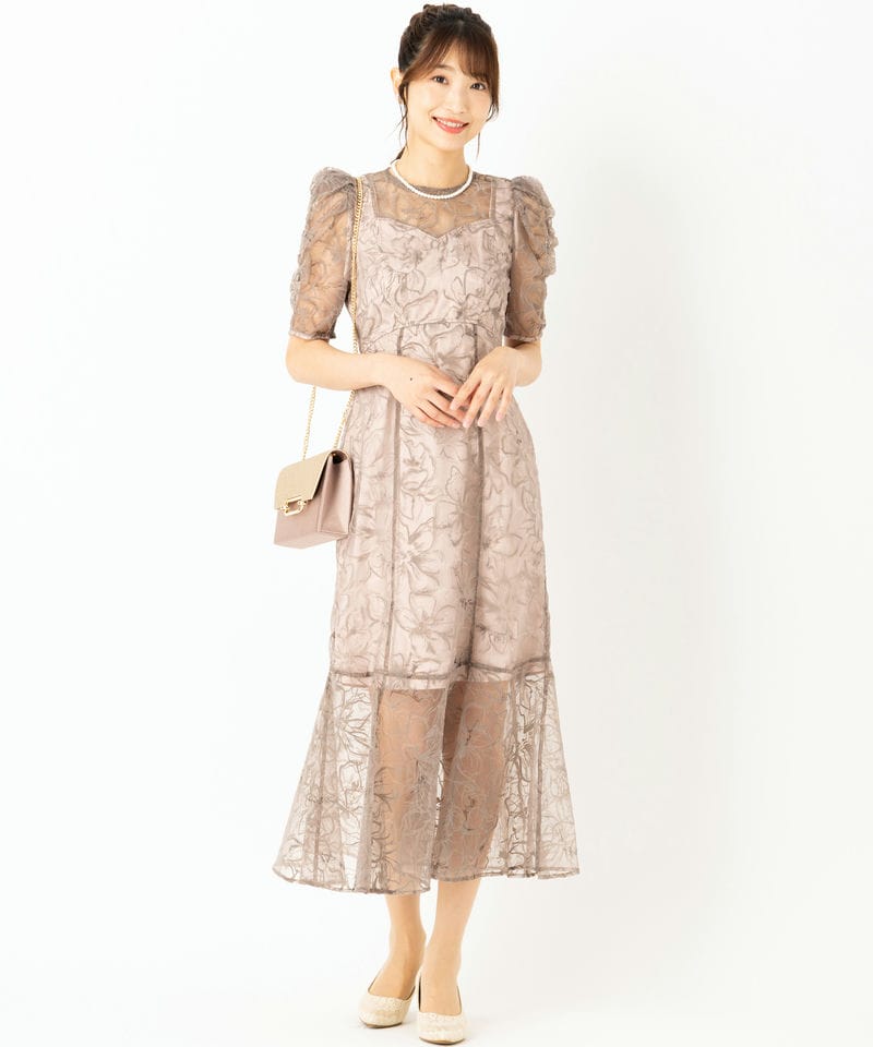 LilyBrown リリーブラウン パフスリーブソフトオーガンジードレス