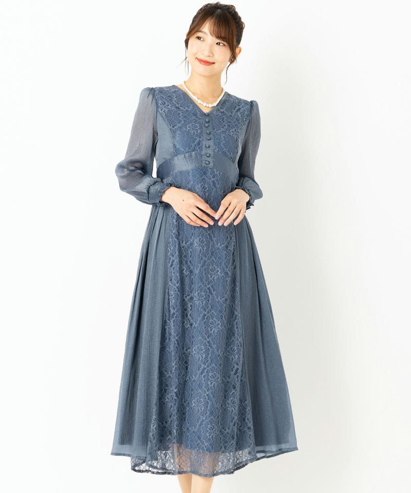 JUSGLITTY ジャスグリッティー フロッキープリントドレス ネイビー系
