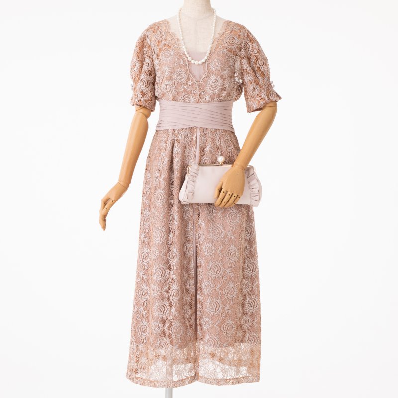 LilyBrown リリーブラウン ウエストクロスラメレースドレス ピンク系