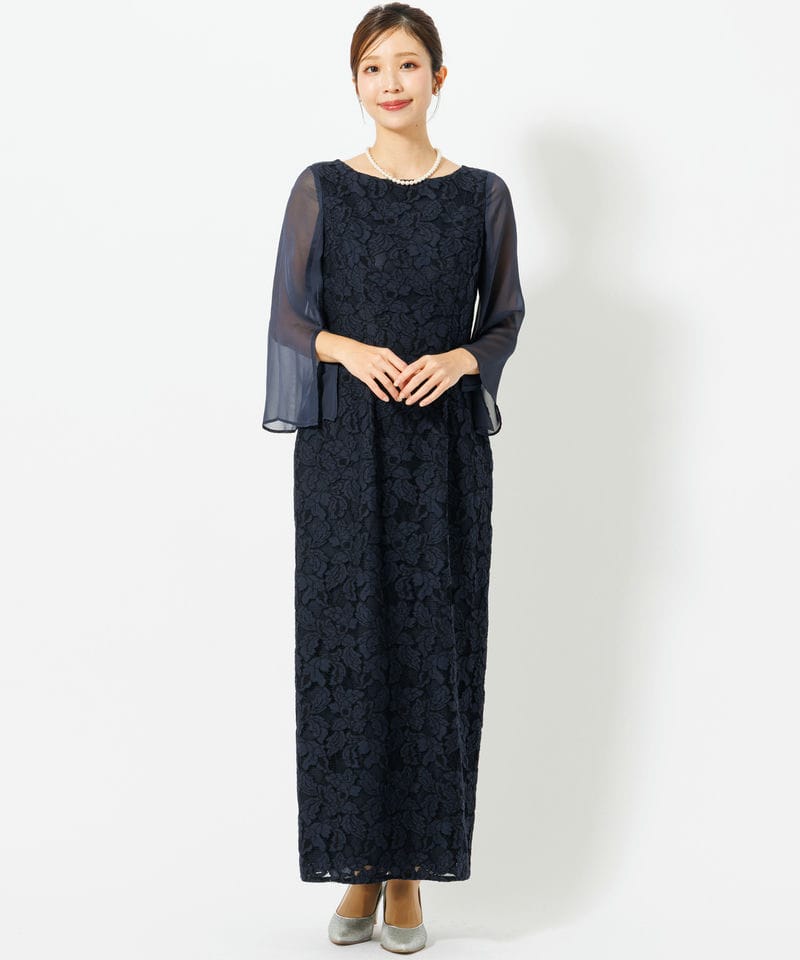 リルアー　ショルダーリボンジャガードドレス LE'RURE リルアー ショルダーリボンジャガードドレス ブラウン系