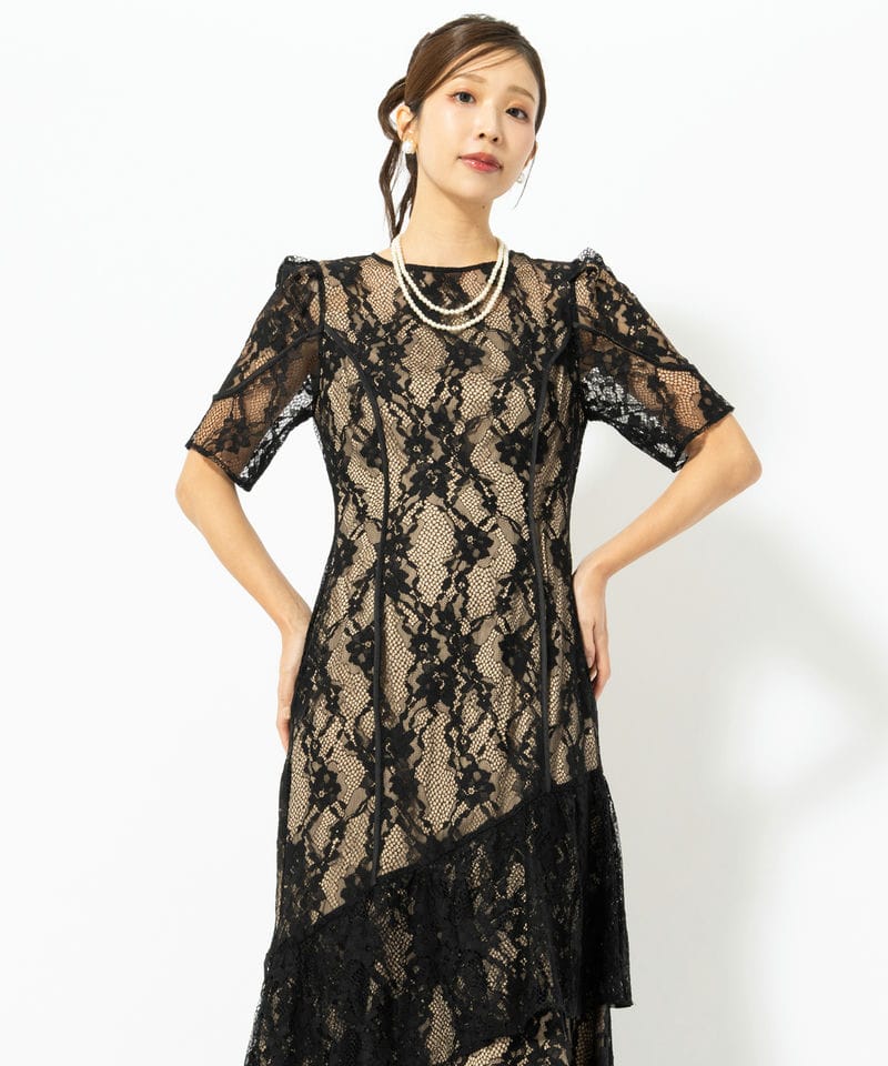 LAGUNAMOON ラグナムーン LADYストライプレースドレス ブラック系