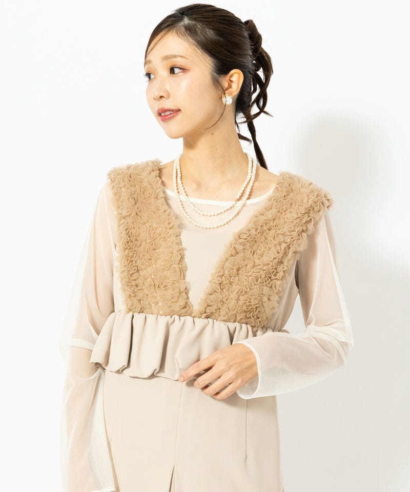 ANDRESD アンドレスド ボリュームチュールペプラムドレス グレー系
