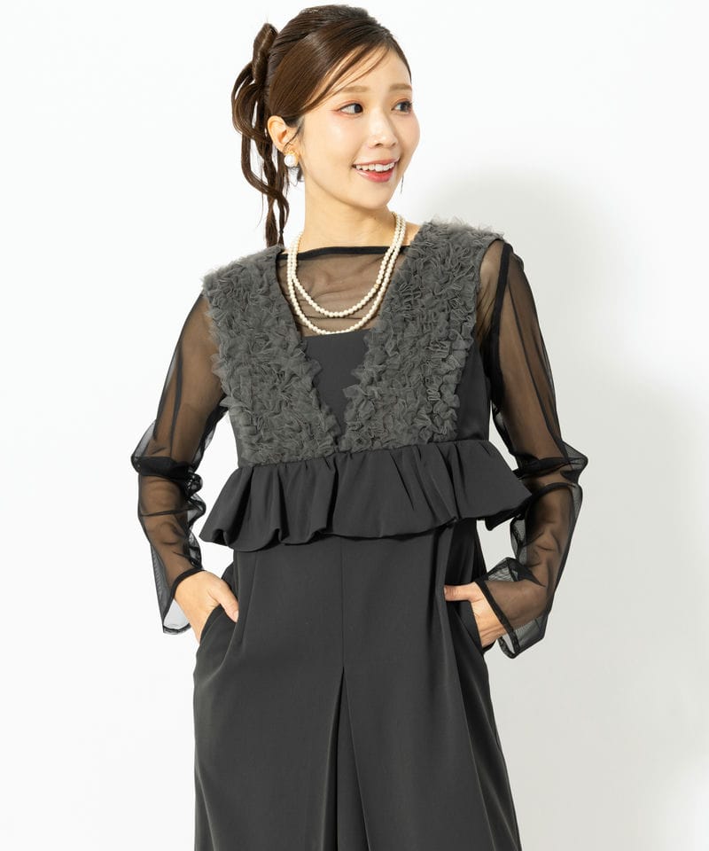 ANDRESD アンドレスド ボリュームチュールペプラムドレス グレー系