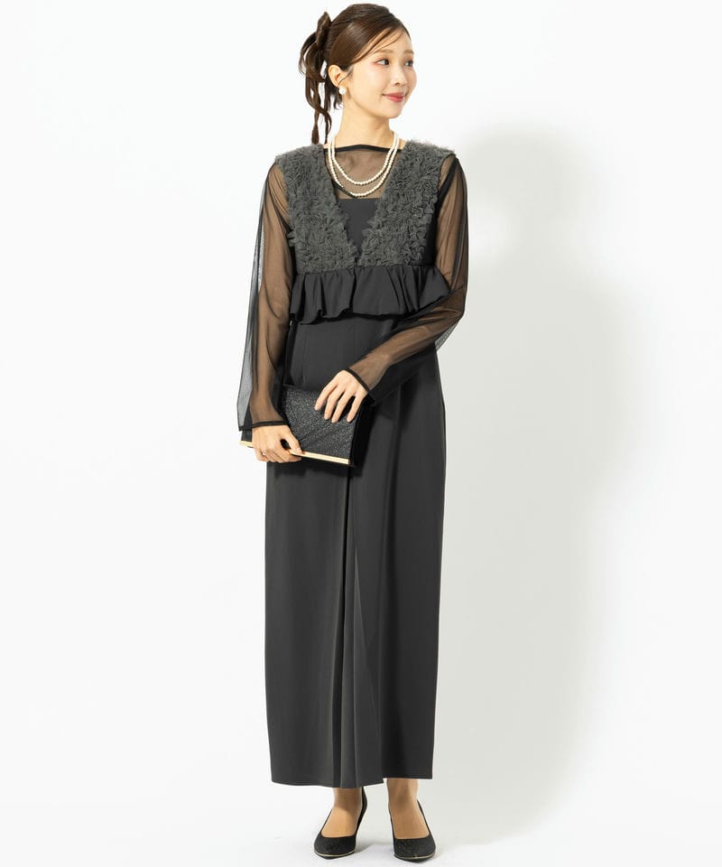 AMAIL Perfect flower dress オケージョンドレス　黒 Perfect flower dress（ドレス）｜AMAIL（アマイル）のファッション