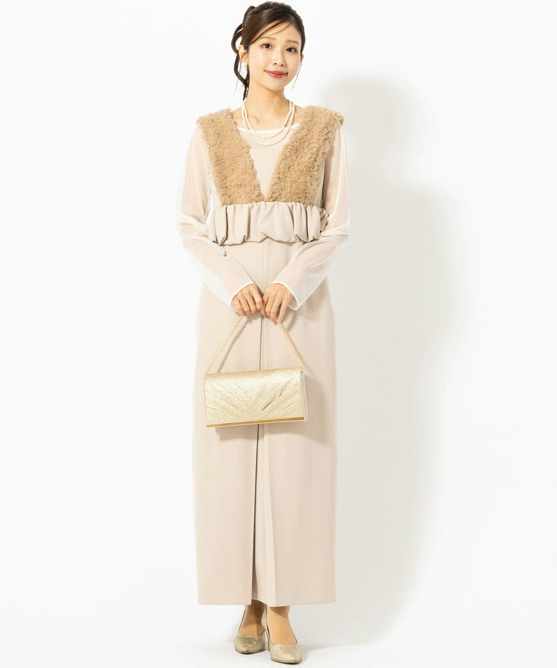 ANDRESED ピンストライプテーラードビスチェドレス（ベージュ　M） ANDRESD アンドレスド ピンストライプテーラードビスチェドレス