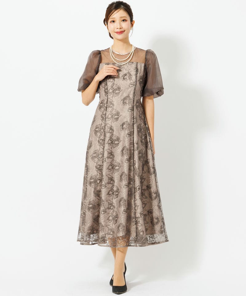 Dorry Doll ドリードール ニュアンスフラワーレースドレス ブラウン系