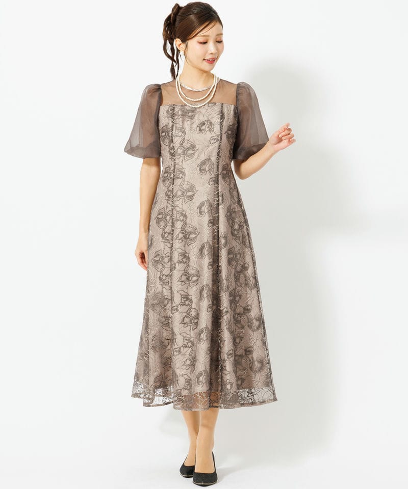 Dorry Doll ドリードール ニュアンスフラワーレースドレス ブラウン系