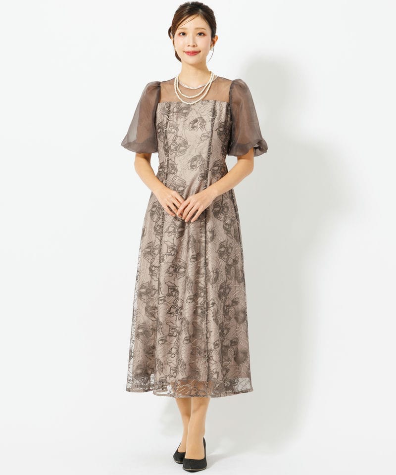 Dorry Doll ドリードール ニュアンスフラワーレースドレス ブラウン系