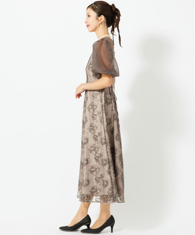 Dorry Doll ドリードール ニュアンスフラワーレースドレス ブラウン系