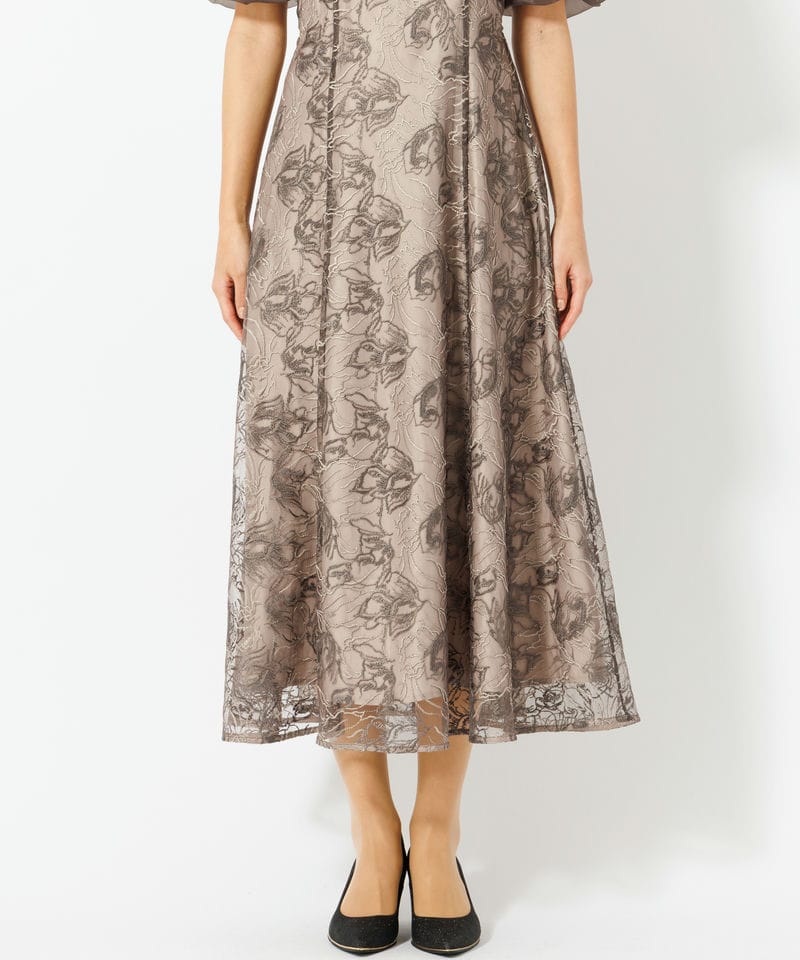 Dorry Doll ドリードール ニュアンスフラワーレースドレス ブラウン系