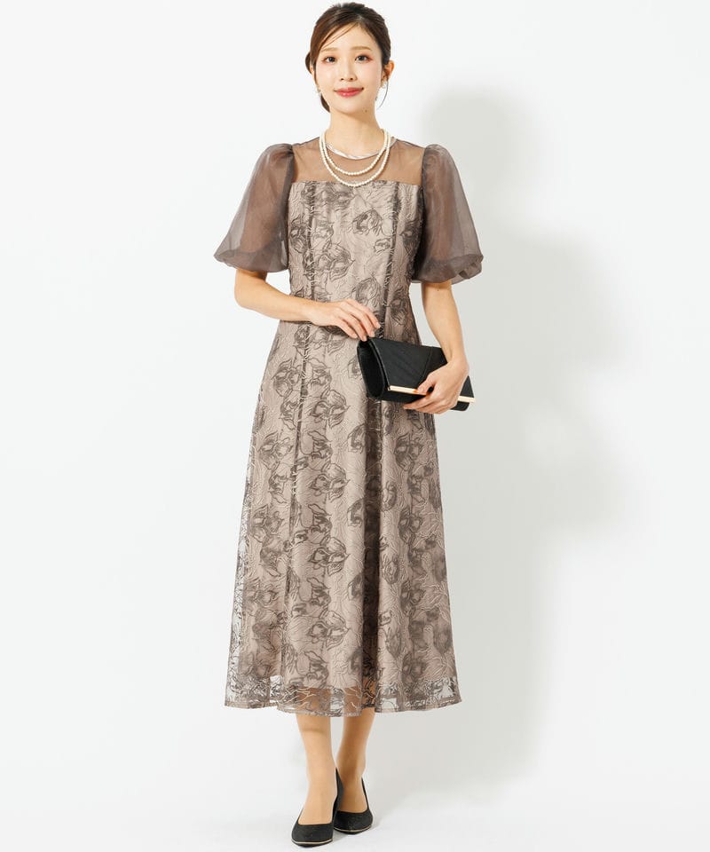 Dorry Doll ドリードール ニュアンスフラワーレースドレス ブラウン系