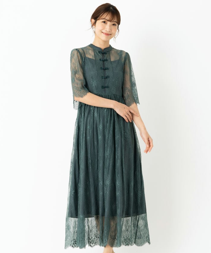 Select Shop チャイナ風総レースドレス グリーン系 | 結婚式パーティー