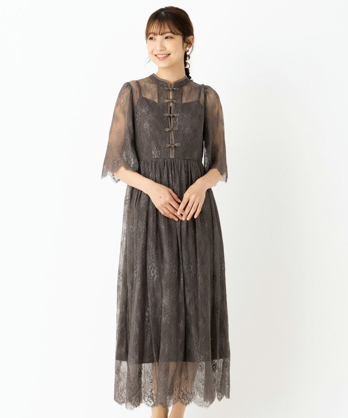 Select Shop チャイナ風総レースドレス その他 x ブラウン系 x グレー
