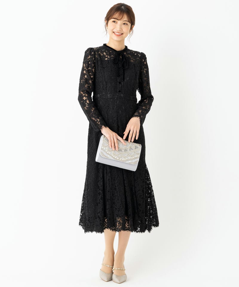 CELFORD セルフォード ボウタイ付きレースマーメイドドレス ブラック系