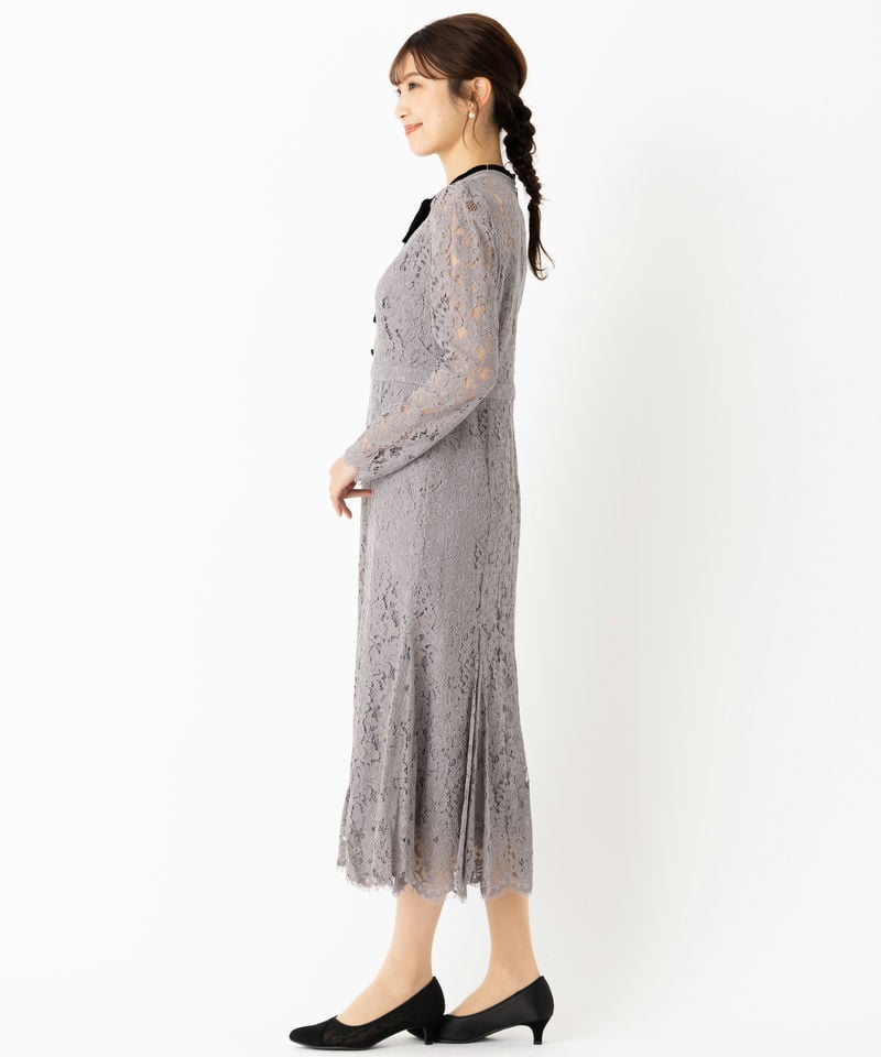 CELFORD セルフォード ボウタイ付きレースマーメイドドレス グレー系