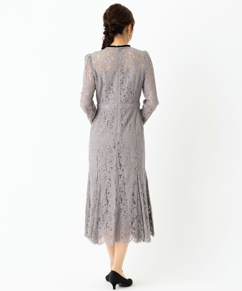 CELFORD セルフォード ボウタイ付きレースマーメイドドレス グレー系
