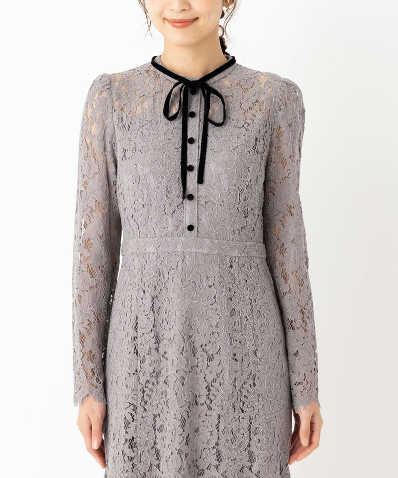 CELFORD セルフォード ボウタイ付きレースマーメイドドレス グレー系