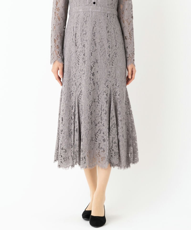 CELFORD セルフォード ボウタイ付きレースマーメイドドレス グレー系