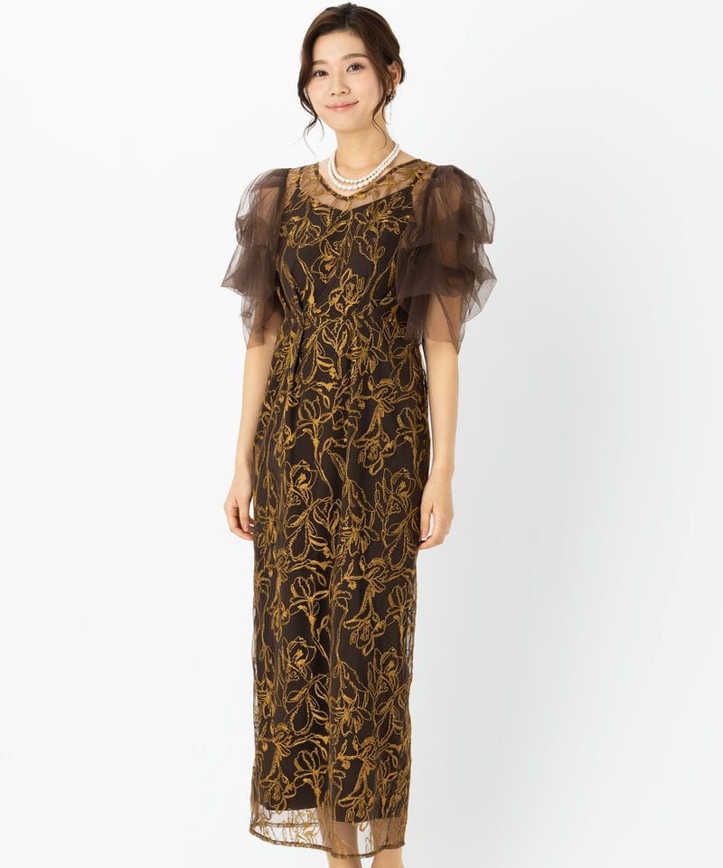 LE'RURE リルアー フラッフィースリーブペンシルドレス グレー系