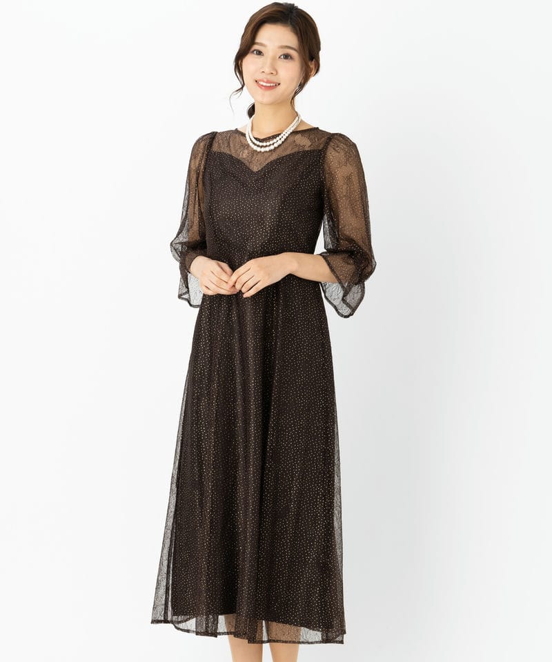 Aimer エメ グリッターレースフィット&フレアドレス ブラウン系 | 結婚