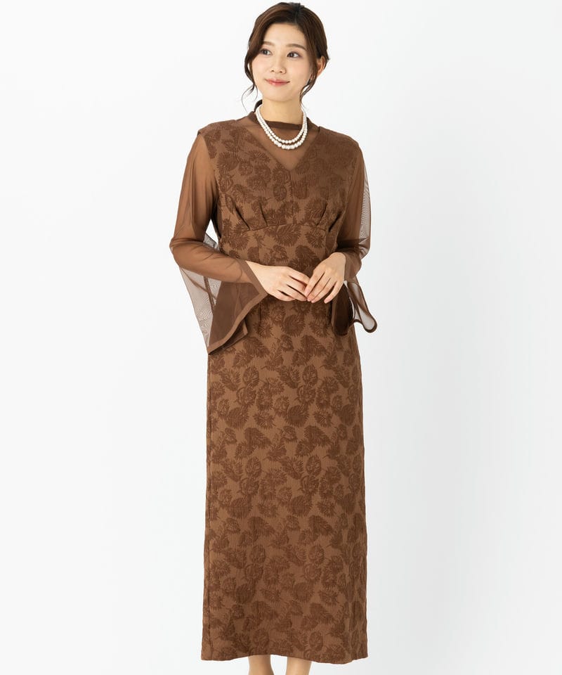 Aimer エメ チュールブラウス付Vネックジャカードタイトドレス
