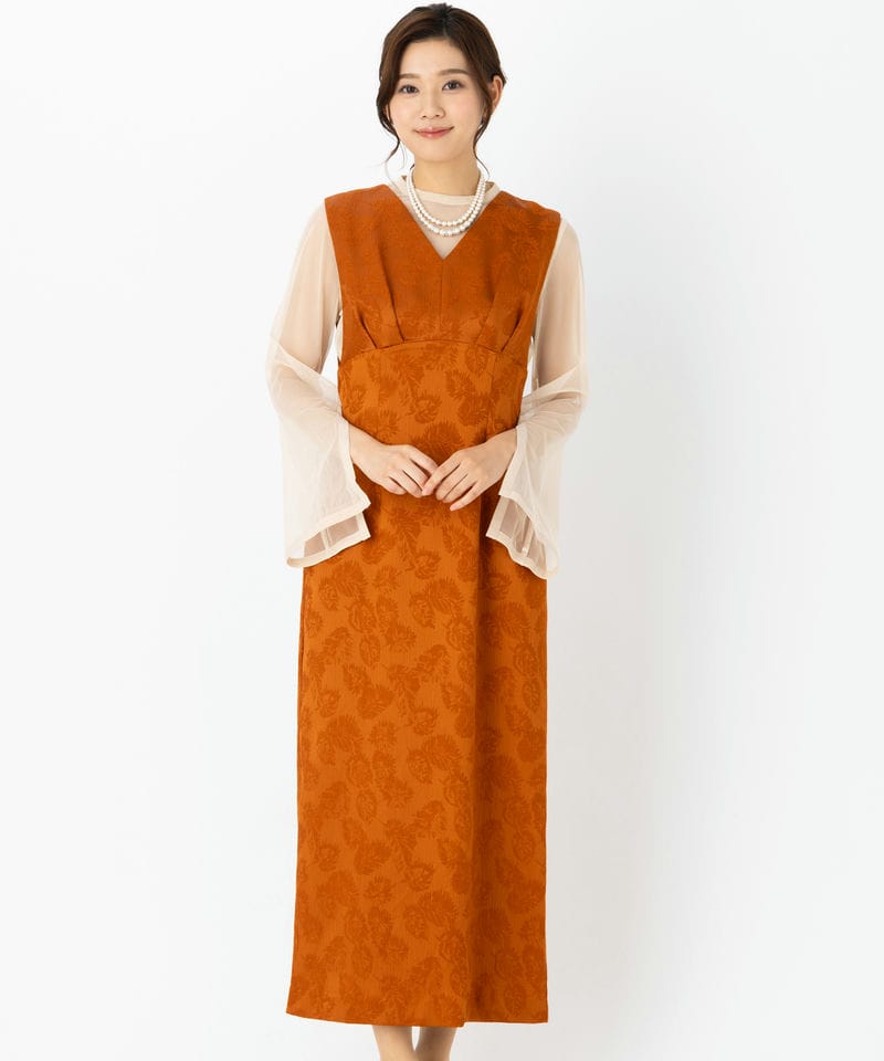 Aimer エメ チュールブラウス付Vネックジャカードタイトドレス