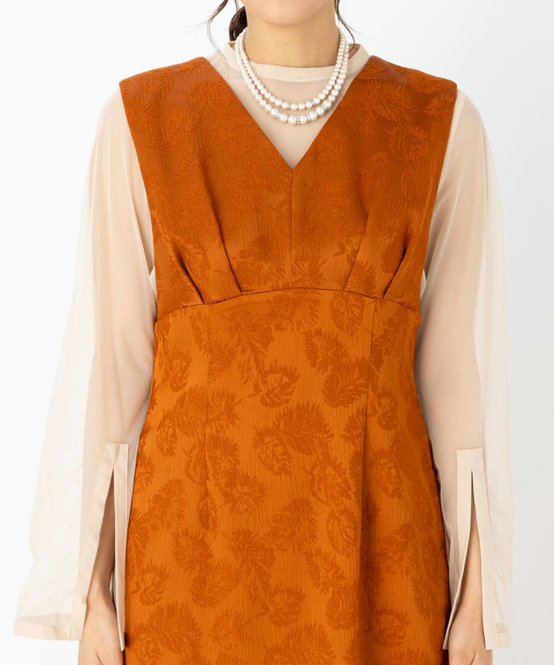 Aimer エメ チュールブラウス付Vネックジャカードタイトドレス