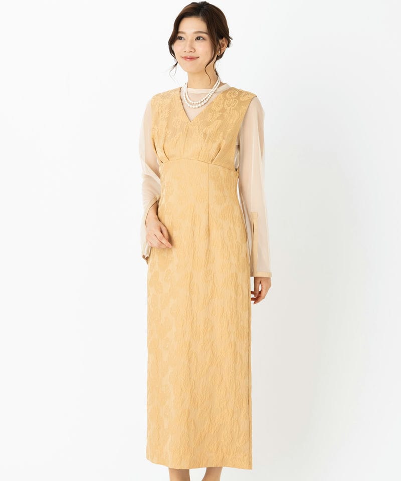 Aimer エメ チュールブラウス付Vネックジャカードタイトドレス