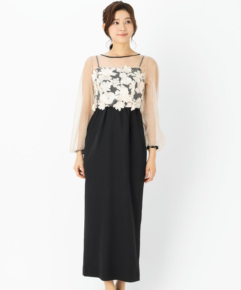 Kastane カスタネ フラワーモチーフチュールドレス ブラック系 | 結婚 