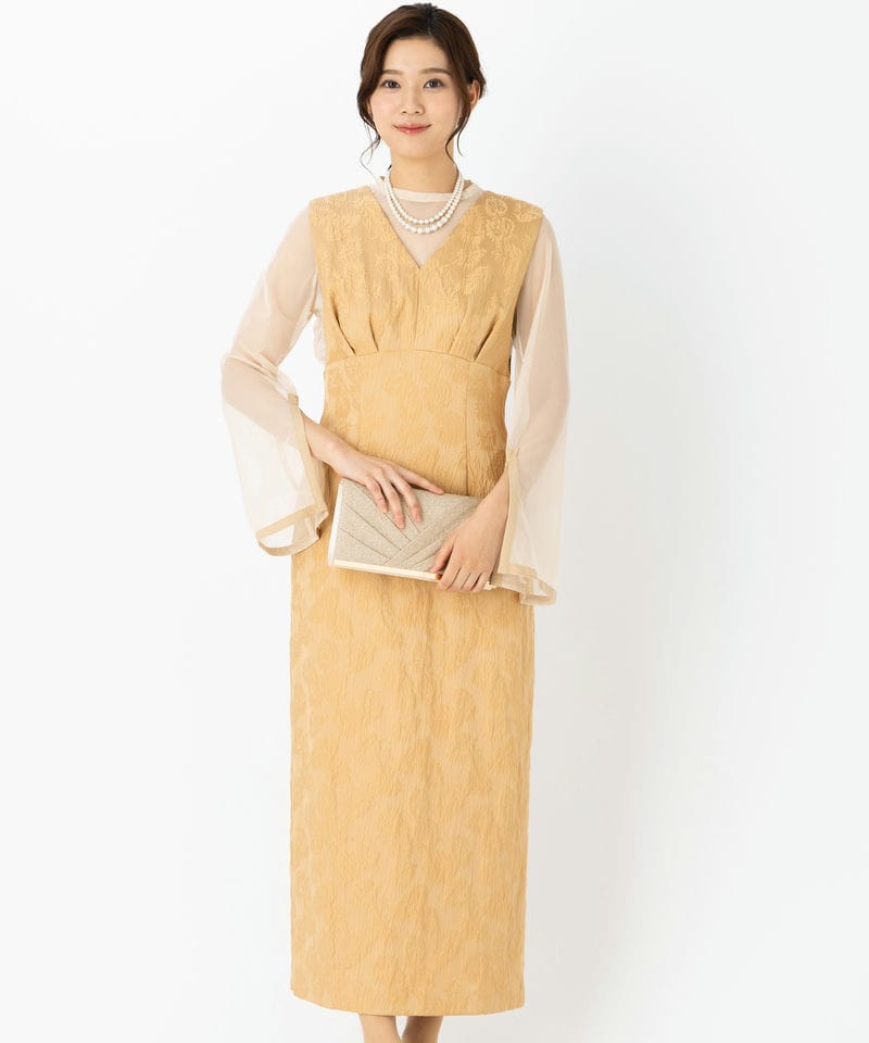 Aimer 【ドレス2点SET】エメ チュールブラウス付Vネックジャカード