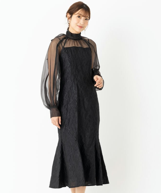 FRAY I.D フレイアイディー パイピングフラワーレースドレス ブラック