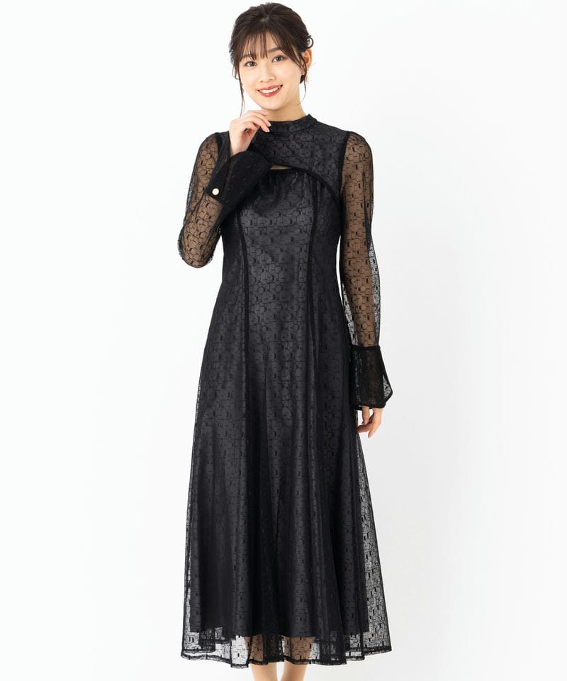 Select Shop バックオープンジオメトリックレースドレス ブラック系