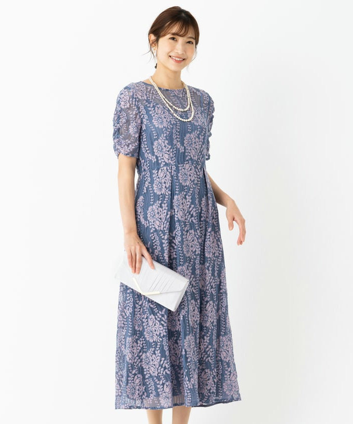 ANAYI アナイ ライトケミカルフラワーレースドレス ネイビー系 | 結婚