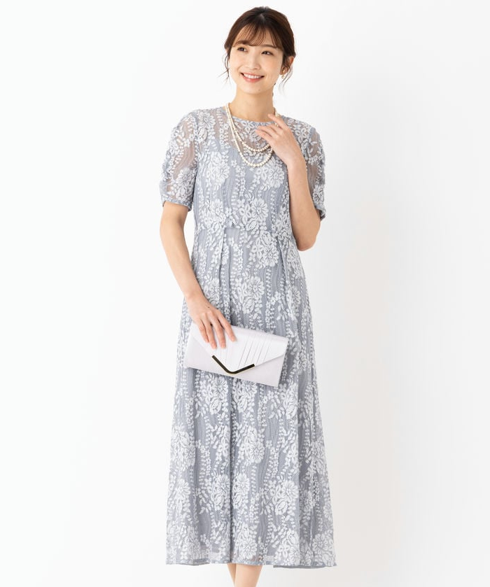 SNIDEL スナイデル デザインスリーブレースドレス ブルー系 | 結婚式