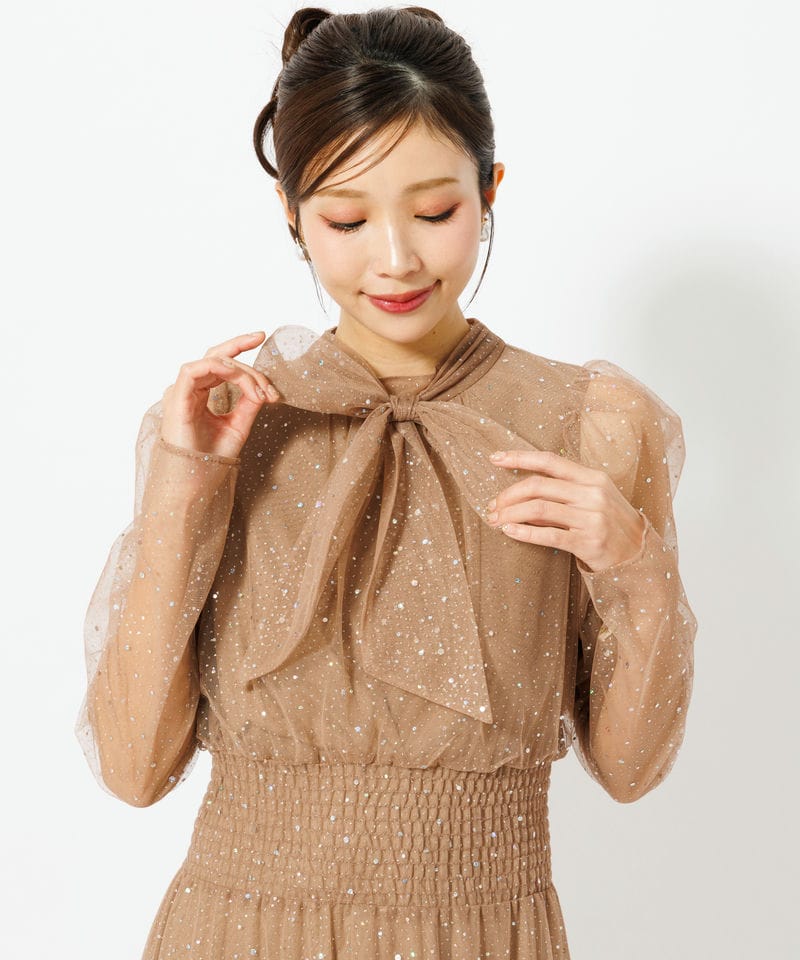 FURFUR ファーファー ロングスリーブラメチュールドレス ブラウン系