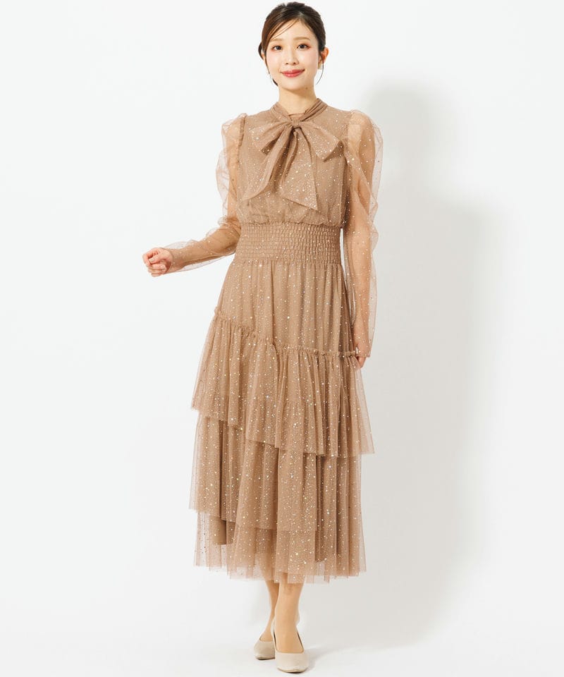 FURFUR ファーファー ロングスリーブラメチュールドレス ブラウン系