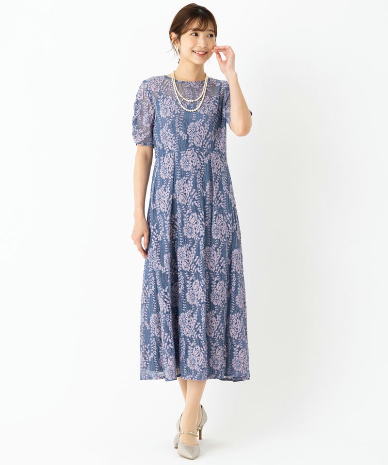kaene カエン 配色レースギャザードレス ブルー系 | 結婚式パーティー