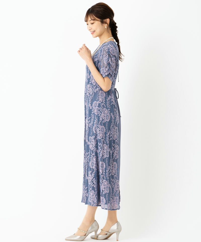 kaene カエン 配色レースギャザードレス ブルー系 | 結婚式パーティー