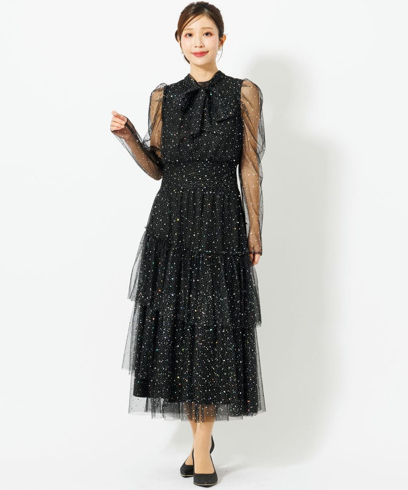 FURFUR ファーファー ロングスリーブラメチュールドレス ブラック系