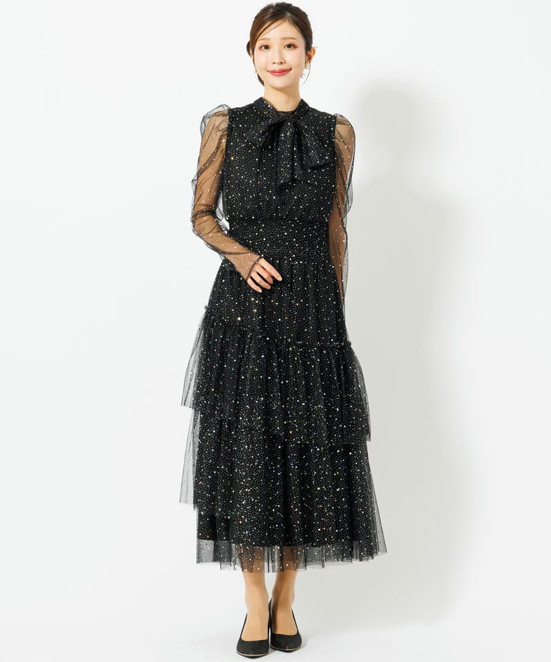 FURFUR ファーファー ロングスリーブラメチュールドレス ブラック系